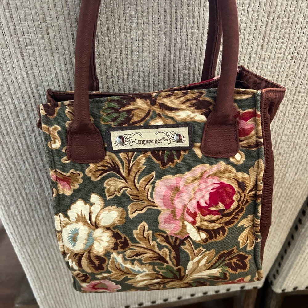 LONGABERGER Floral Small purse or Tote Bag - Brown and Pink VINTAGE